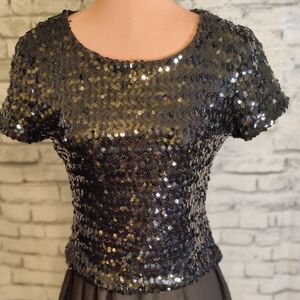 full sequin Stretchy scoop GoGo Top tee shirt back Talon zipper Iridescent S/M
